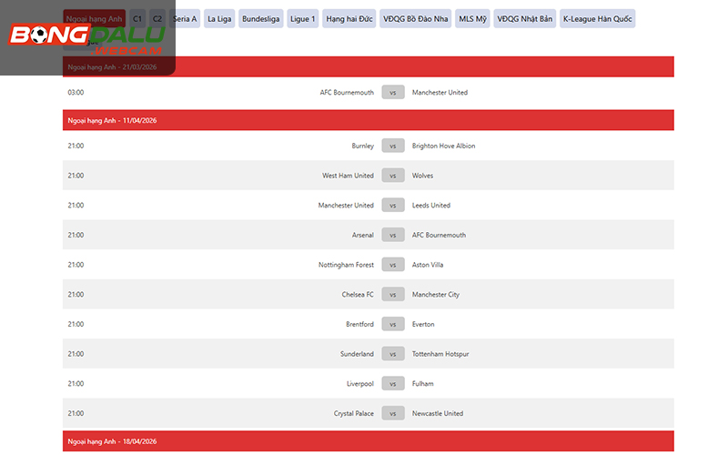 Tra cứu lịch thi đấu bóng đá hôm nay chính xác nhất